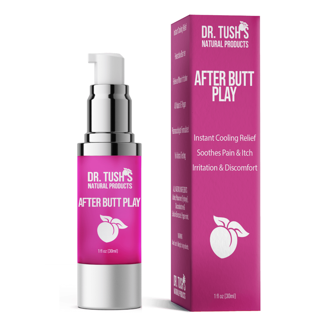 Dr. Tush's After Butt Play product with pink packaging without cap on a transparent background
