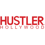 Hustler Hollywood logo in red on a white background