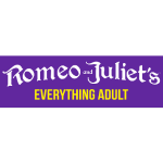Logo of Romeo Juliet's with a purple background