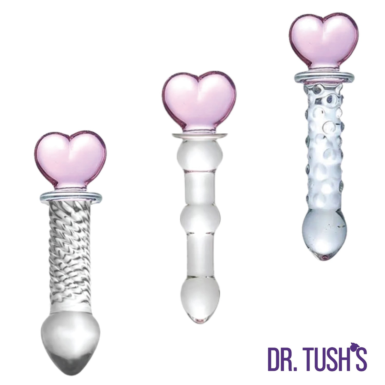 Dr. Tush’s Hearts Of Pleasure - Glass Heart Anal Plugs & Dildo Trio