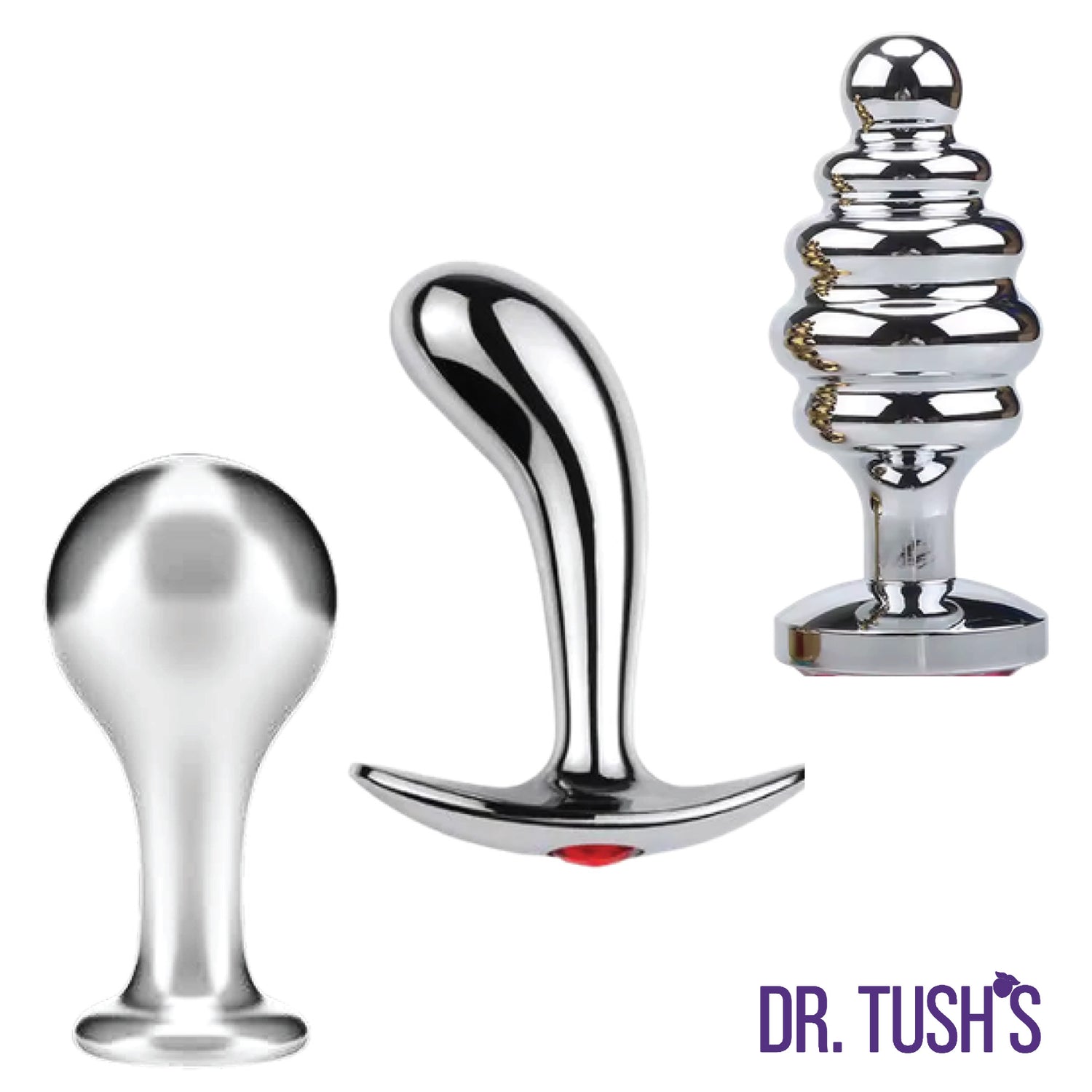 Dr. Tush’s Tools of Temptation Metal Anal Plug Trio – Classic, Curved & Beaded - Medium