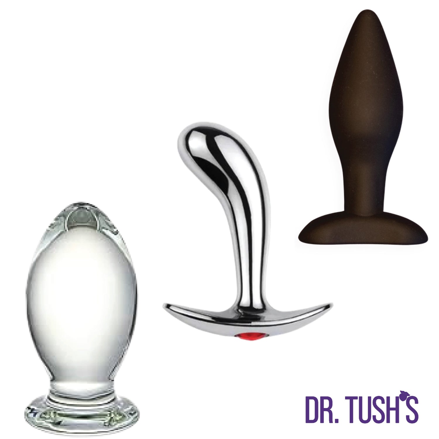 Dr. Tush’s Depths of Pleasure Collection – Large Glass, Prostate Metal & Classic Silicone