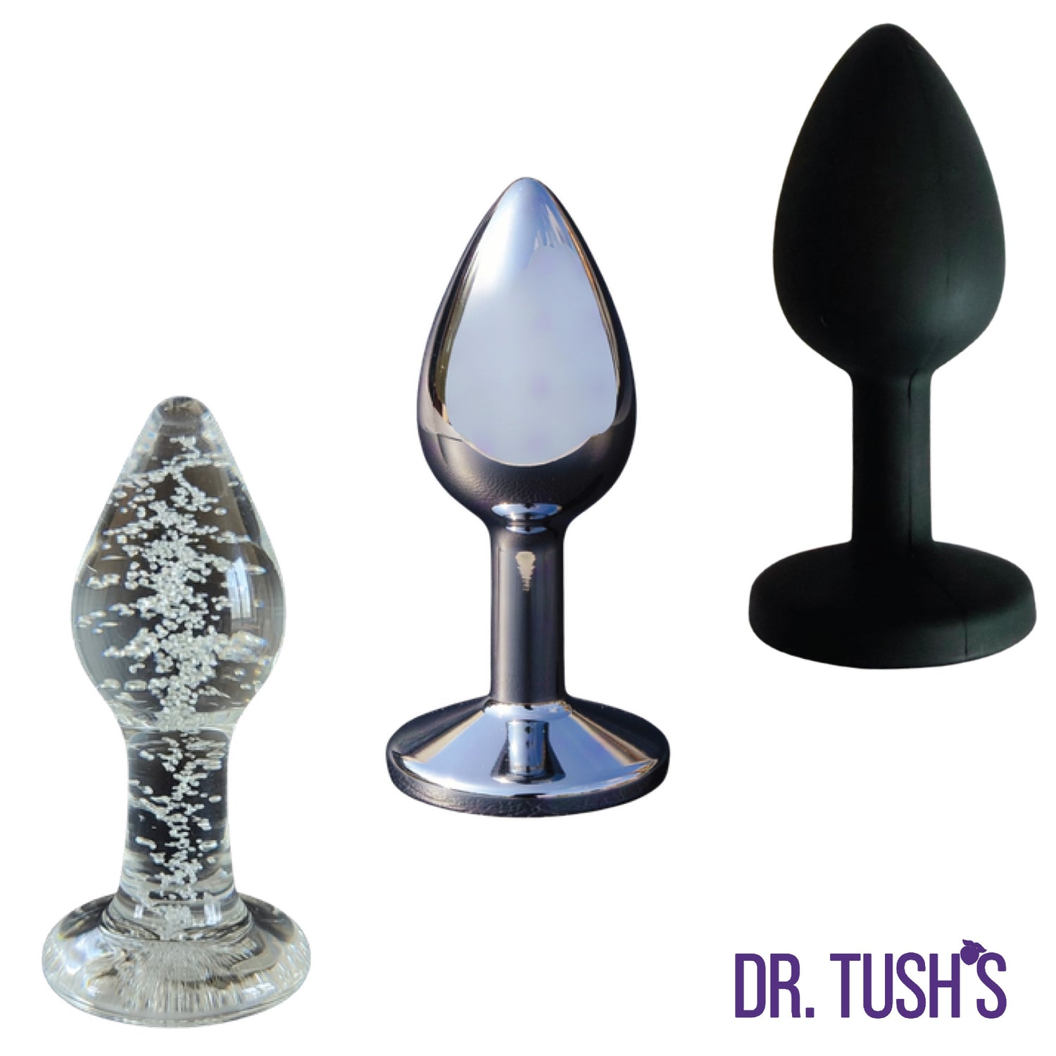 Dr. Tush’s Beginner, The First Step Anal Plug Set – Glass, Metal & Silicone