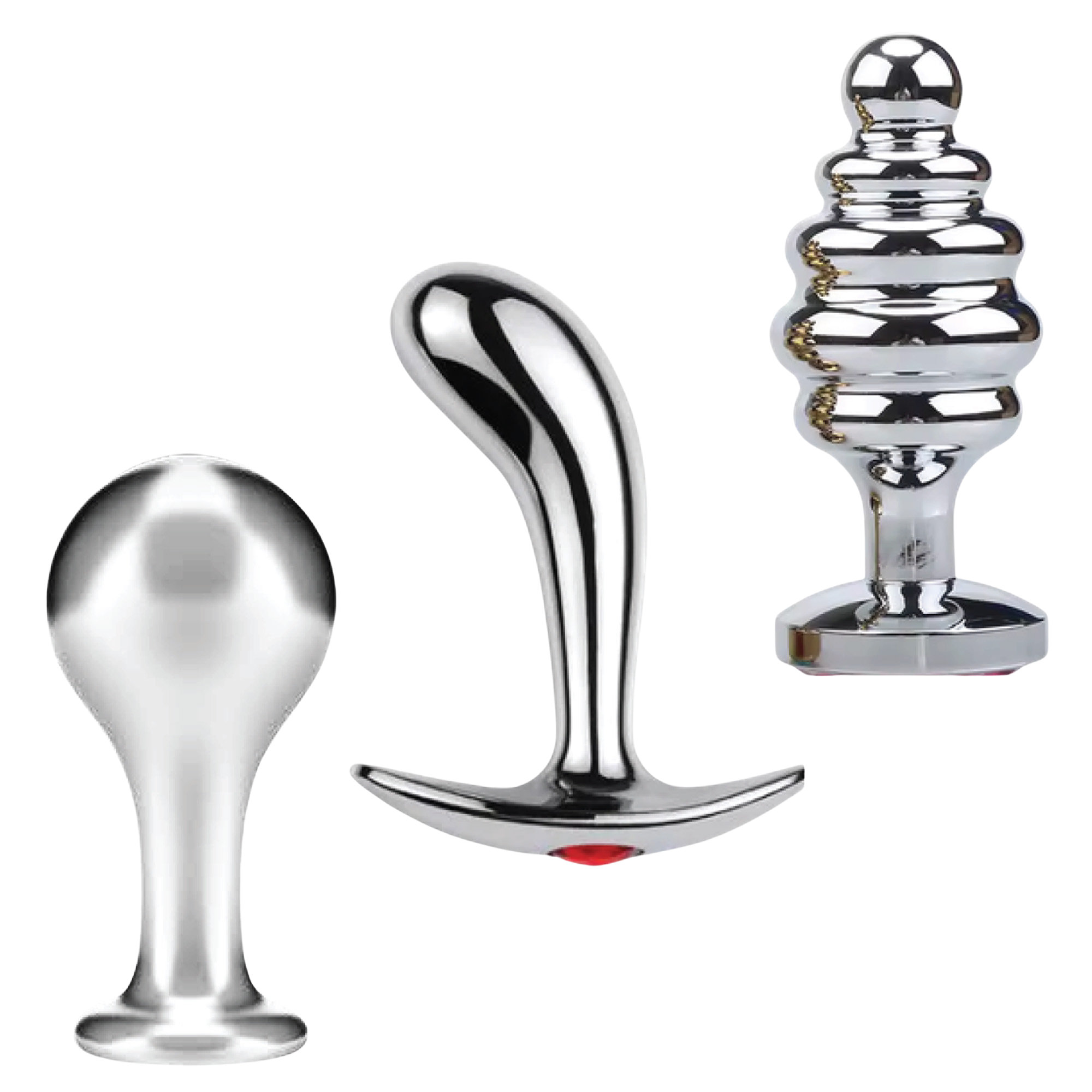 Dr. Tush’s Tools of Temptation Metal Anal Plug Trio – Classic, Curved & Beaded - Medium