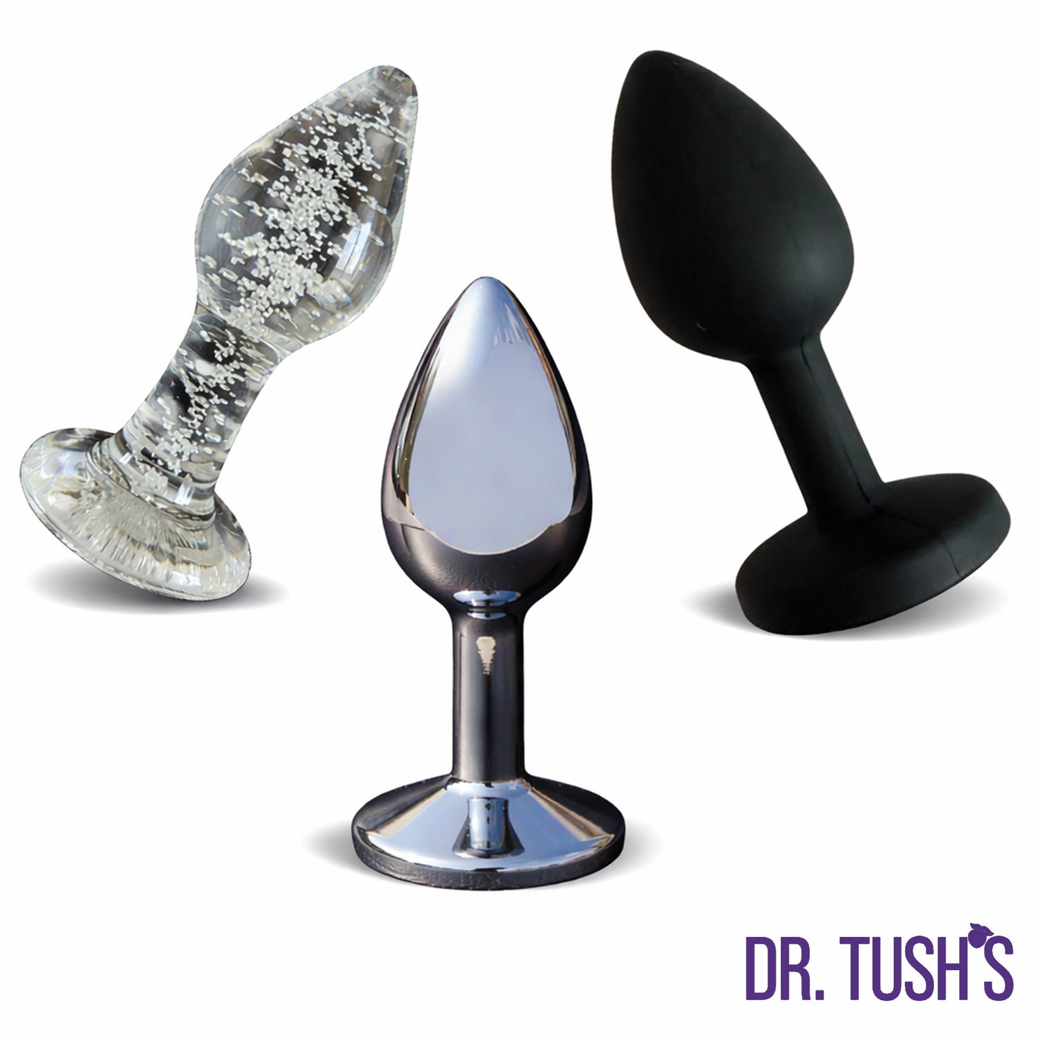 Dr. Tush’s Beginner, The First Step Anal Plug Set – Glass, Metal & Silicone