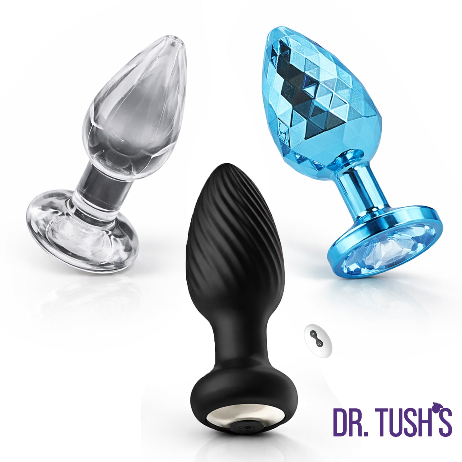 Dr. Tush Venture Collection - Deluxe Anal Plug Set – Vibrating Silicone, Glass & Metal - Small