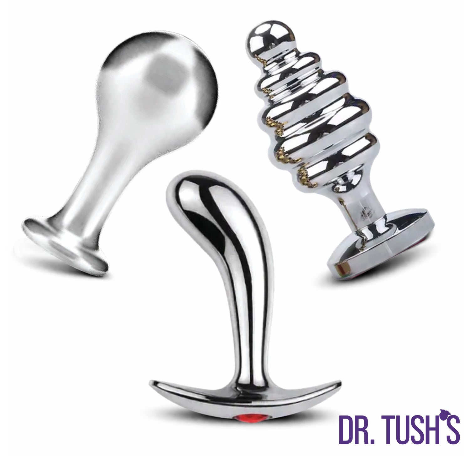Dr. Tush’s Tools of Temptation Metal Anal Plug Trio – Classic, Curved & Beaded - Medium
