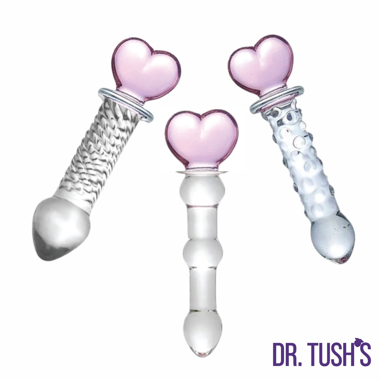Dr. Tush’s Hearts Of Pleasure - Glass Heart Anal Plugs & Dildo Trio