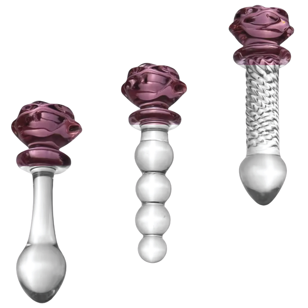 Dr. Tush’s Glass Rose Anal Plug & Dildo Trio