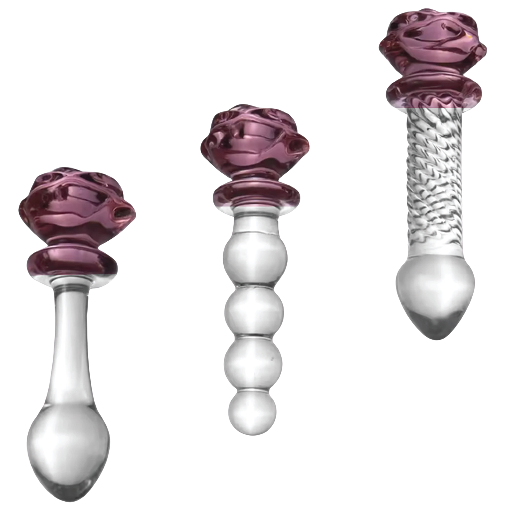 Dr. Tush’s Glass Rose Anal Plug & Dildo Trio