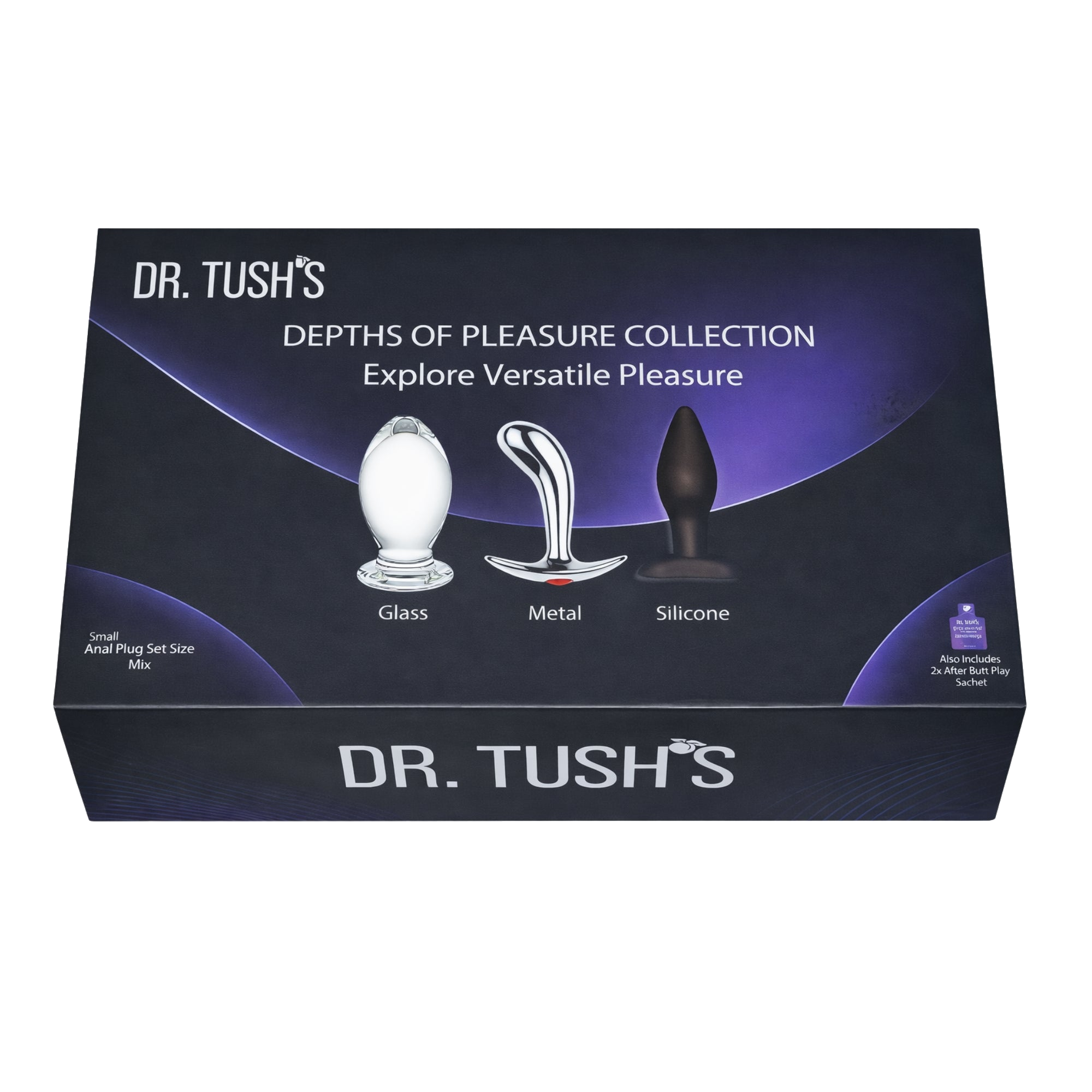 Dr. Tush's Depths of Pleasure Collection packaging on a white background