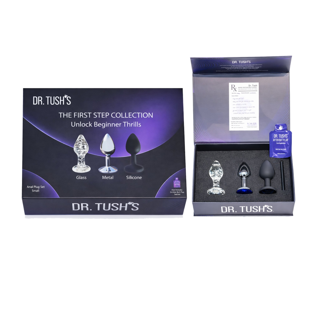 Dr. Tush's product packaging for 'The First Step Collection' on a white background
