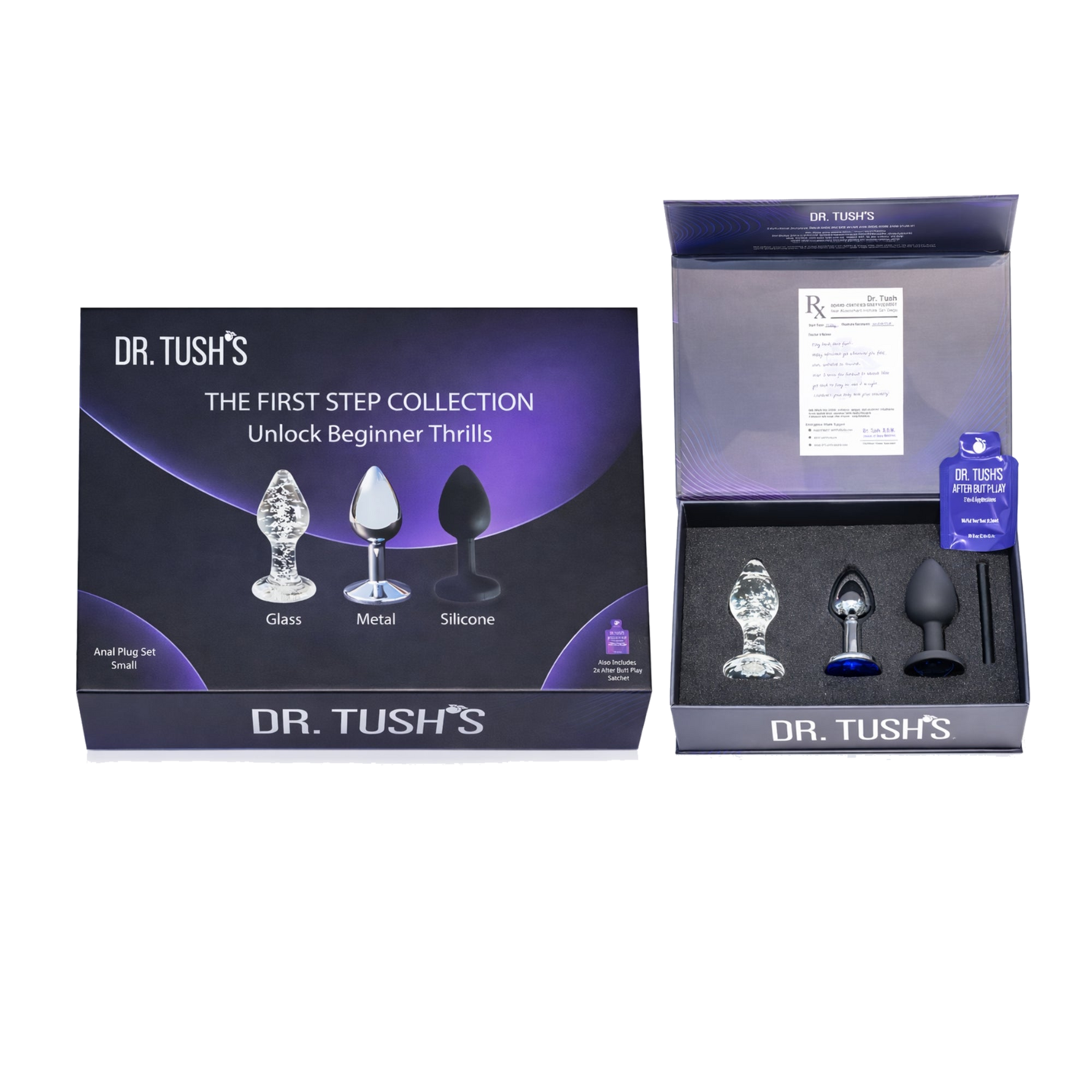 Dr. Tush's product packaging for 'The First Step Collection' on a white background