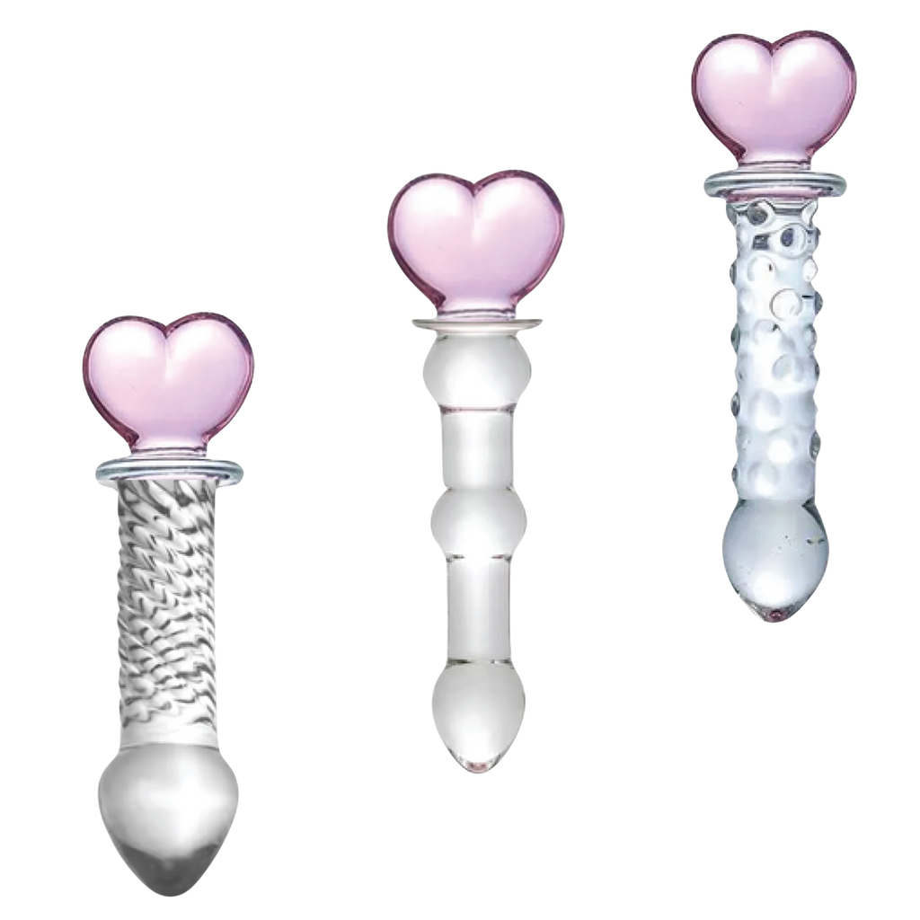 Dr. Tush’s Hearts Of Pleasure - Glass Heart Anal Plugs & Dildo Trio