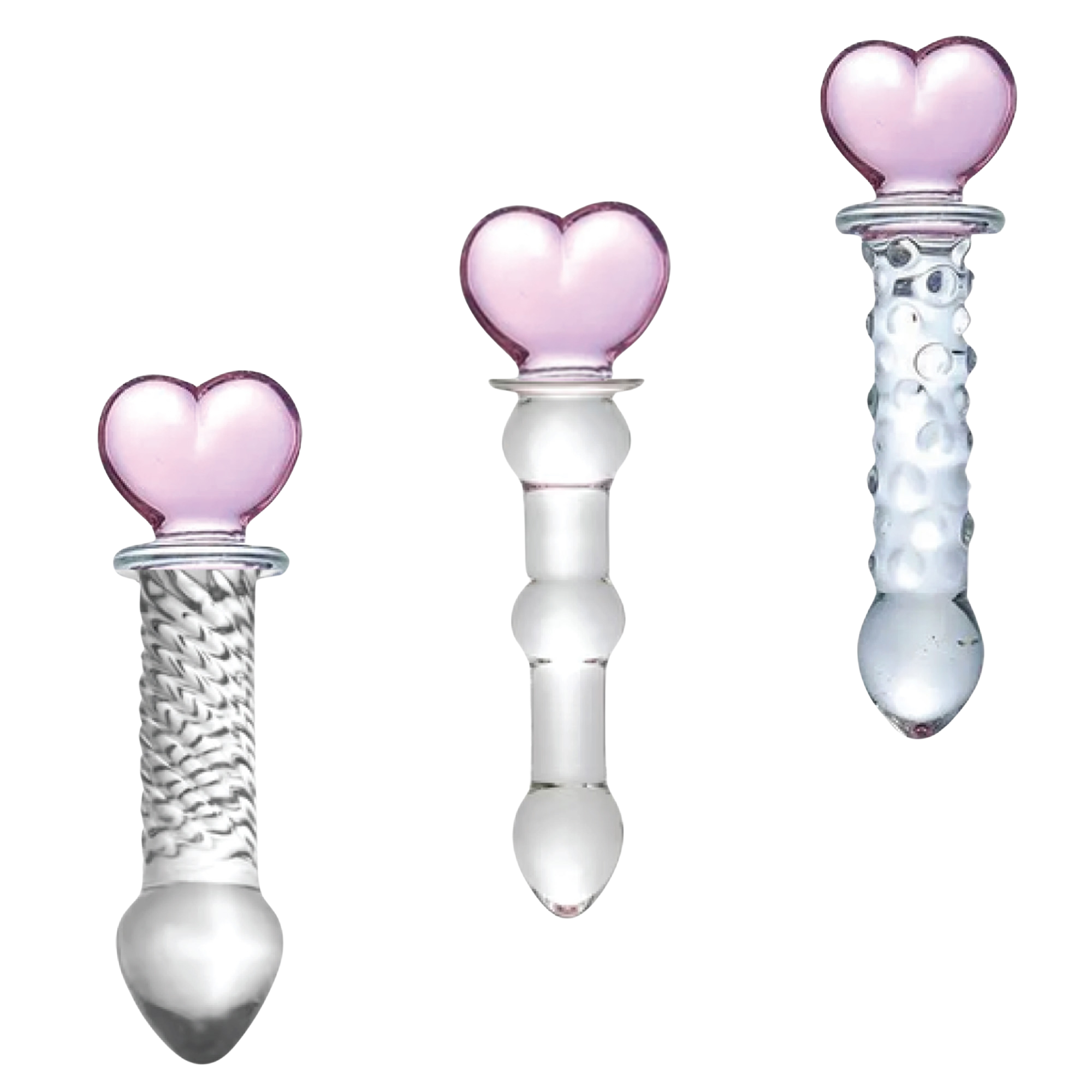 Dr. Tush’s Hearts Of Pleasure - Glass Heart Anal Plugs & Dildo Trio