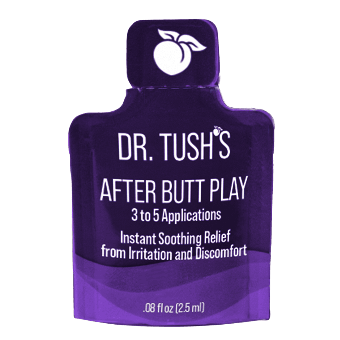 Purple packaging of Dr. Tush's After Butt Play product on a transparent background