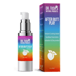 Dr. Tush's After Butt Play product with rainbow packaging without cap on a transparent background