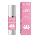 Dr. Tush's After Vajay Play product with pink packaging and silver cap on a transparent background