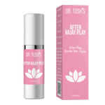Dr. Tush's After Vajay Play product with pink packaging and silver cap on a transparent background