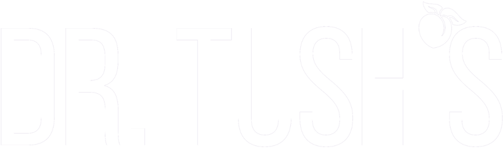 Dr. Tush's Logo in White with a blank background