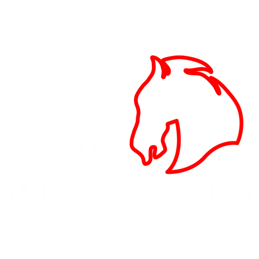 Logo of Horse Market SF with white and red horse outlines on a green background