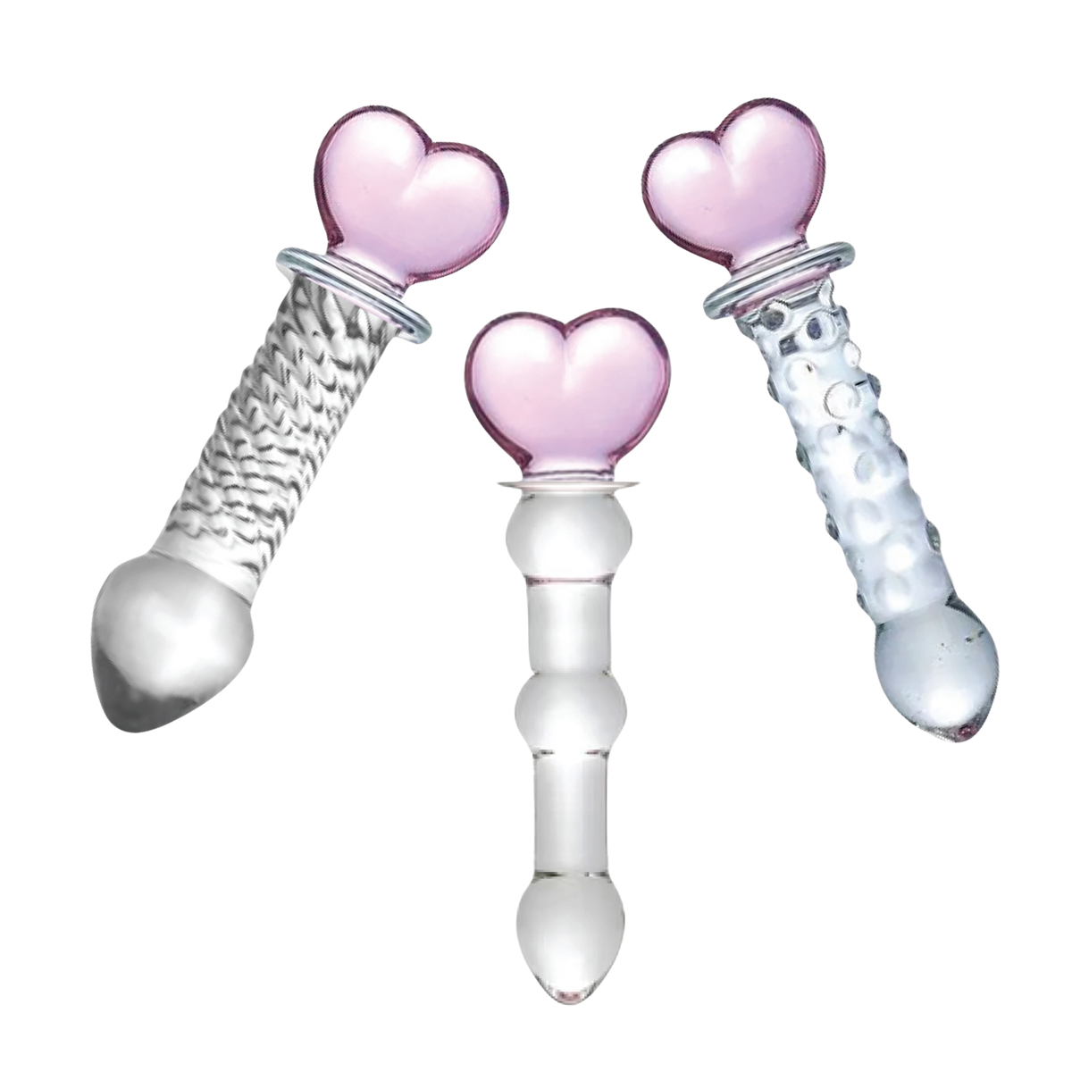 Dr. Tush’s Hearts Of Pleasure - Glass Heart Anal Plugs & Dildo Trio