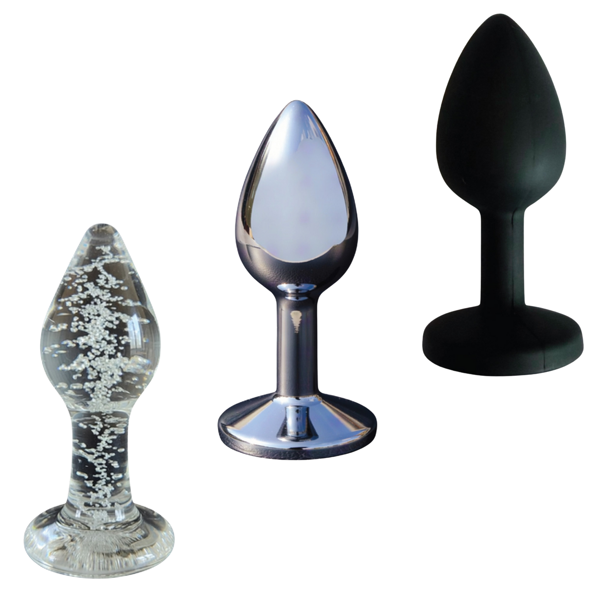 Dr. Tush’s Beginner, The First Step Anal Plug Set – Glass, Metal & Silicone
