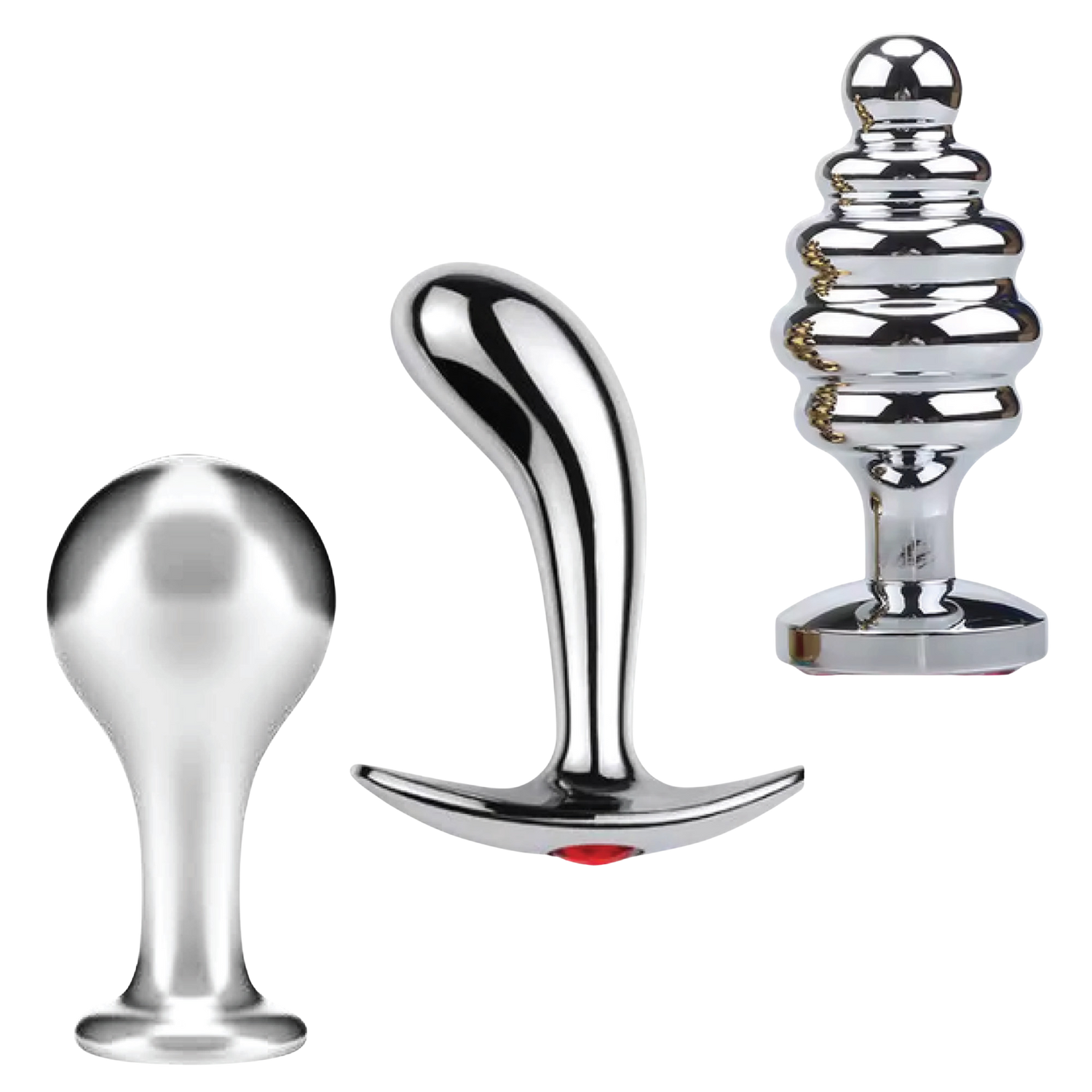 Dr. Tush’s Tools of Temptation Metal Anal Plug Trio – Classic, Curved & Beaded - Small