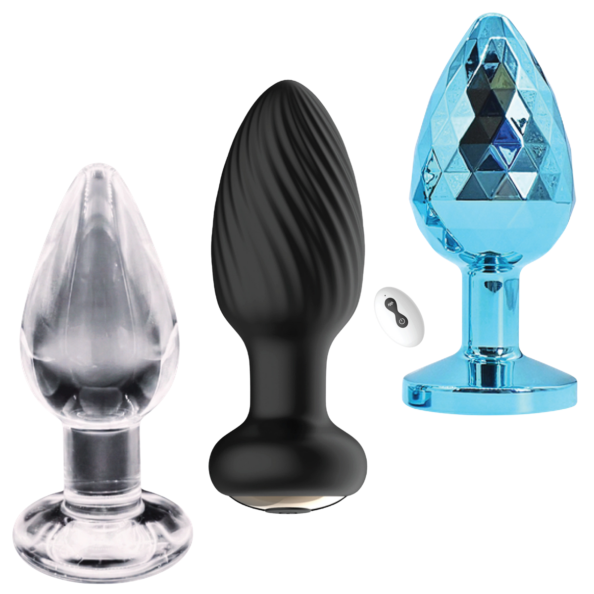 Dr. Tush’s Venture Collection -  Deluxe Anal Plug Set – Vibrating Silicone, Glass & Metal - Medium